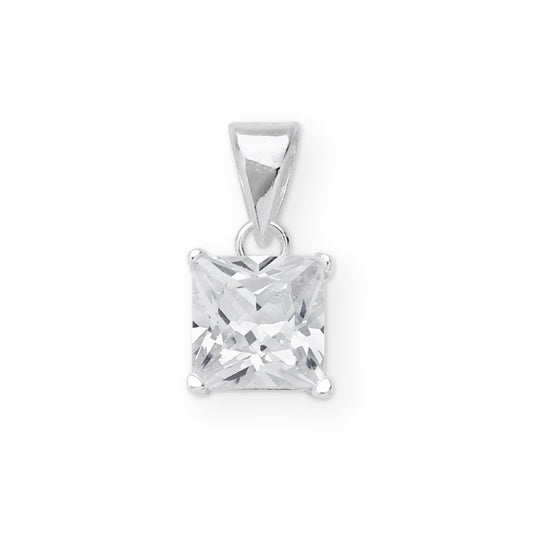 Sterling Silver Cubic Zirconia Claw Set Square Pendant