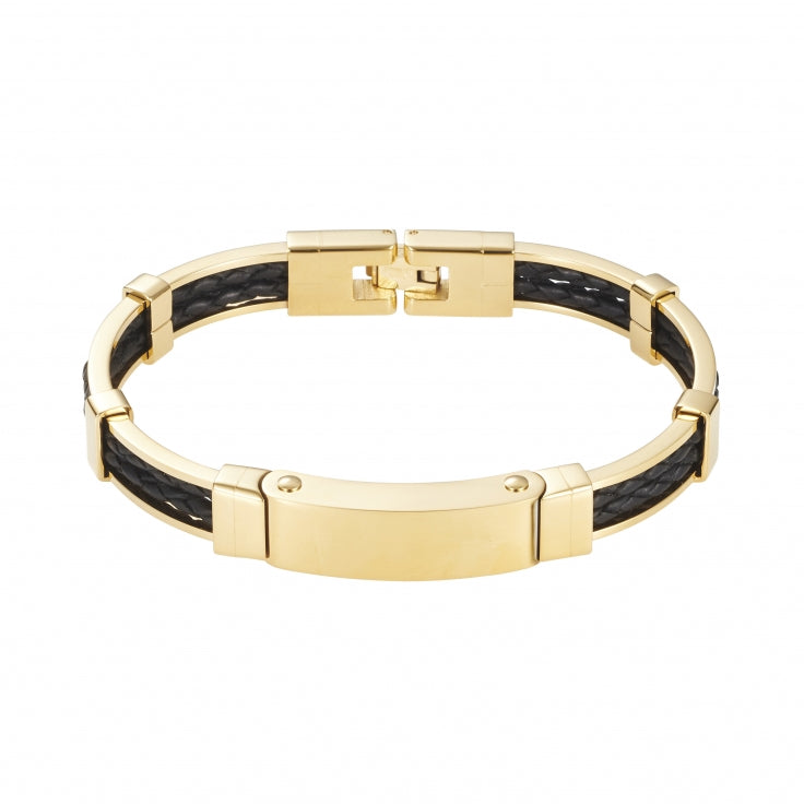 Cudworth Gold Plated Stainless Steel Leather Gents Bracelet