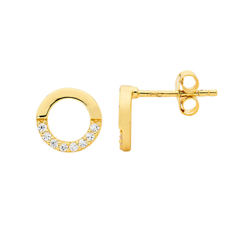 Gold Plated Cubic Zirconia Open Circle Stud Earrings