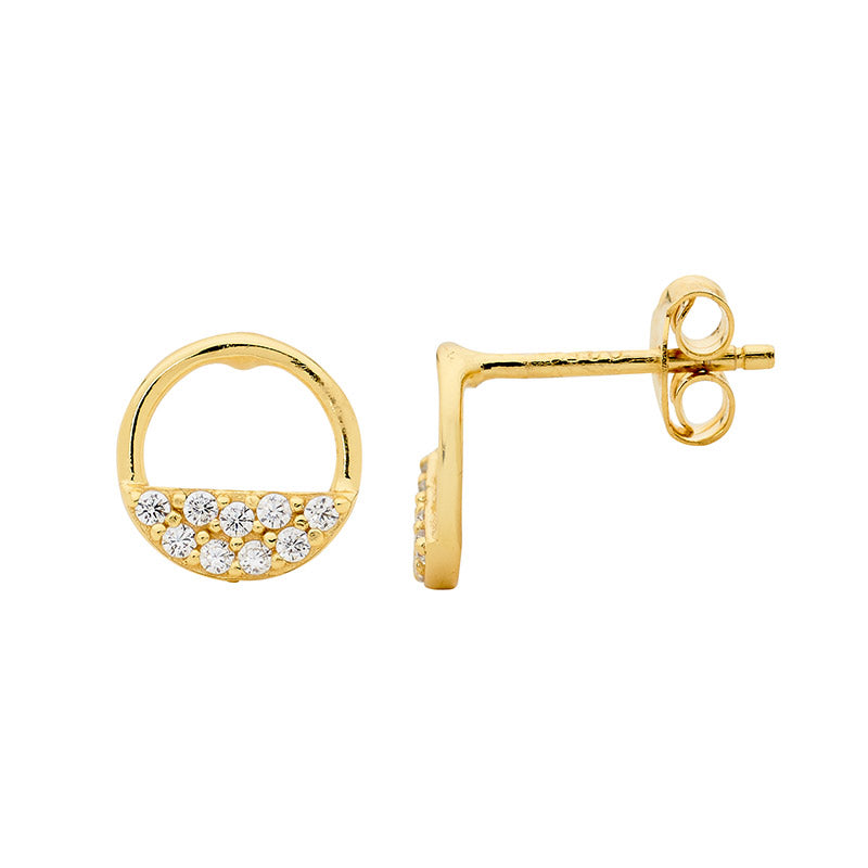 Gold Plated Cubic Zirconia Open Circle Stud Earrings