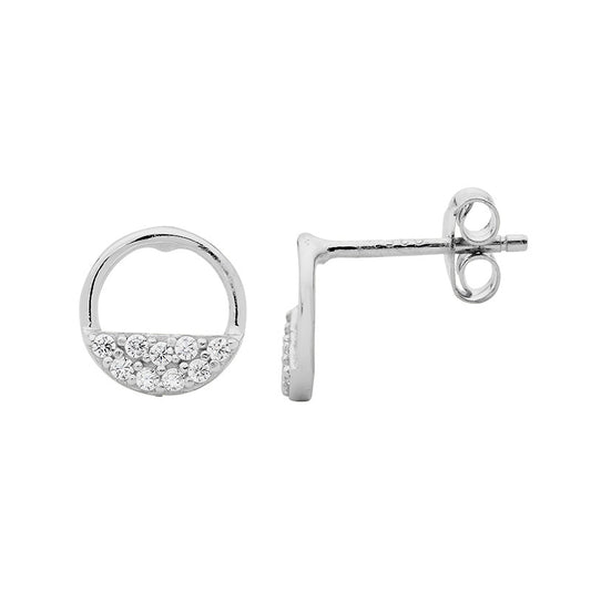 Sterling Silver Cubic Zirconia Open Circle Stud Earrings