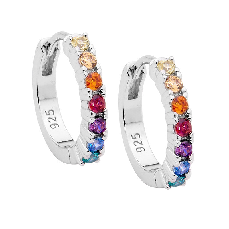 Sterling Silver Multi Colour Cubic Zirconia Hoop Earrings