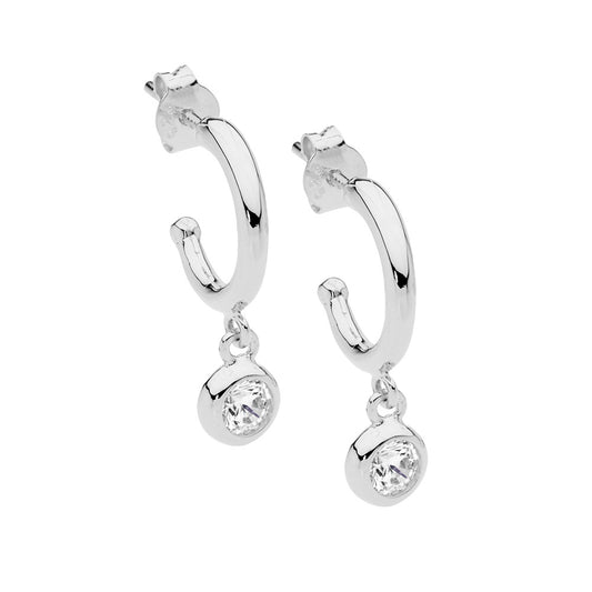 Sterling Silver Cubic Zirconia Drop Hoop Earrings