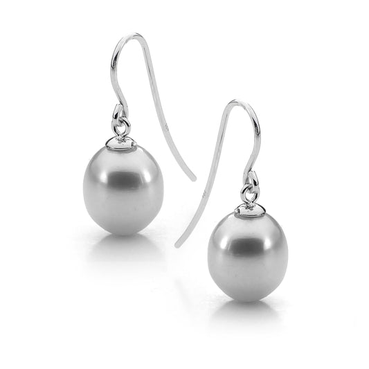 Sterling Silver Drop Dyed Grey Freshwater Pearl Earrings