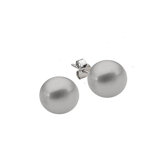 Sterling Silver Dyed Grey Button Freshwater Pearl Stud Earrings