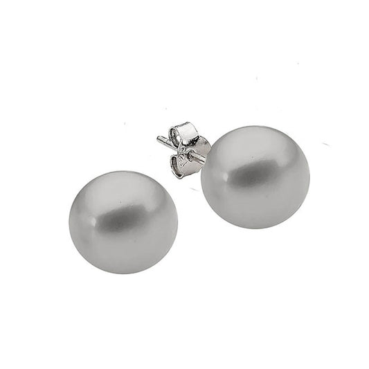 Sterling Silver Dyed Grey Button Freshwater Pearl Stud Earrings