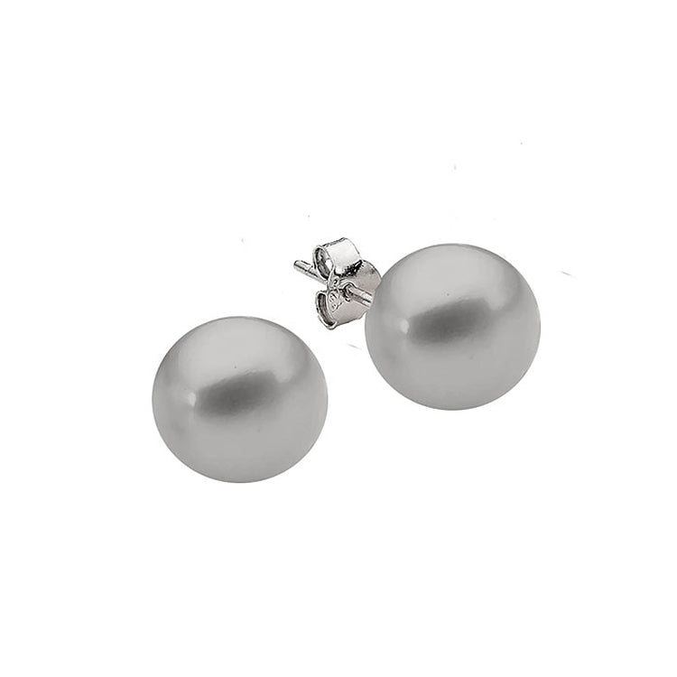 Sterling Silver Dyed Grey Button Freshwater Pearl Stud Earrings
