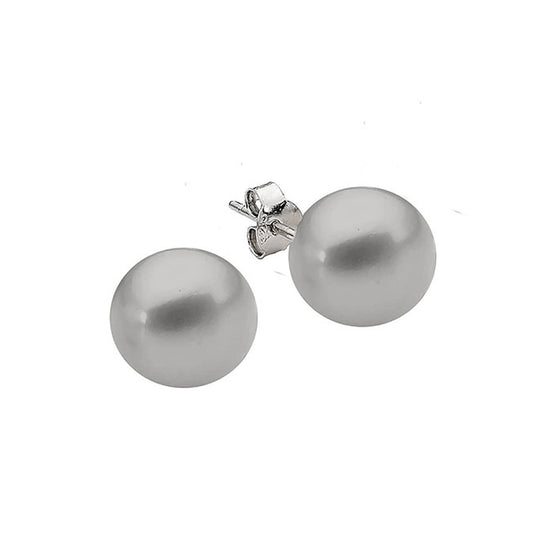 Sterling Silver Dyed Grey Button Freshwater Pearl Stud Earrings