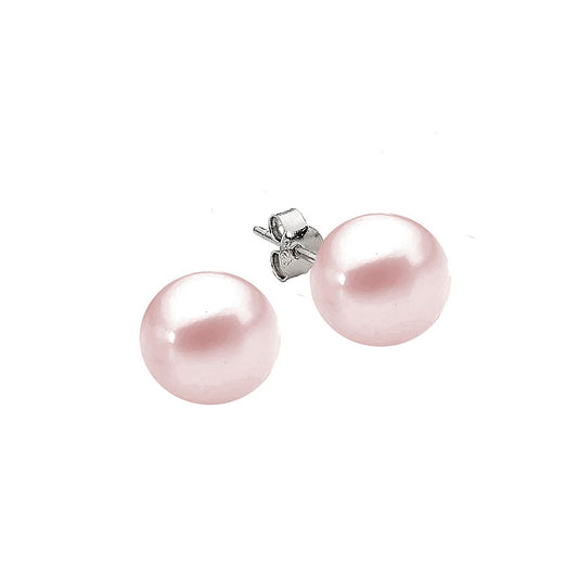 Sterling Silver Pink Button Freshwater Pearl Stud Earrings