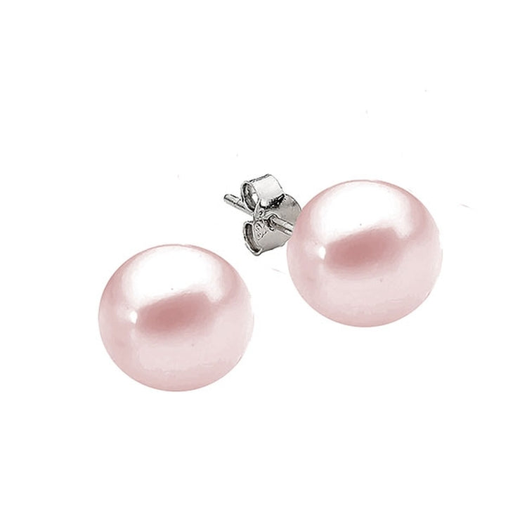 Sterling Silver Pink Button Freshwater Pearl Stud Earrings