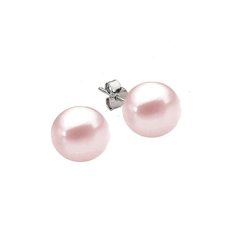 Sterling Silver Pink Button Freshwater Pearl Stud Earrings