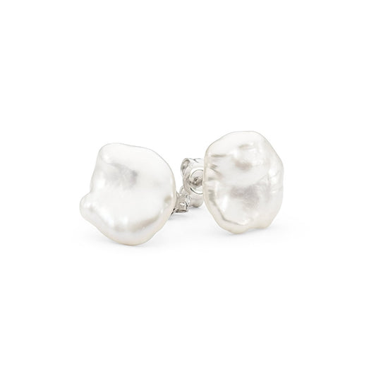 Sterling Silver White Keshi Freshwater Pearl Stud Earrings