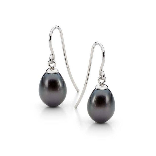 Sterling Silver Drop Dyed Black Freshwater Pearl Earrings