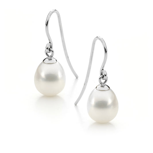 Sterling Silver Drop White Freshwater Pearl Earrings