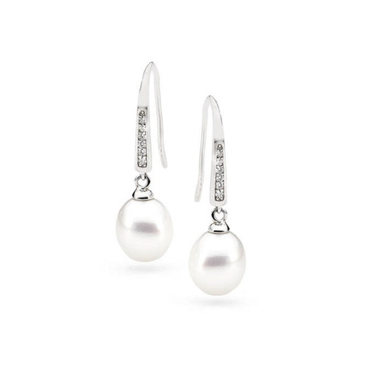 Sterling Silver Freshwater Pearl and Cubic Zirconia Drop Earrings