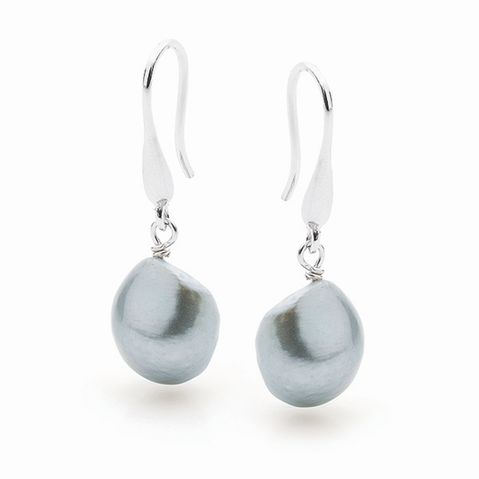 Sterling Silver Dyed Grey Keshi Freshwater Pearl Drop Earrings