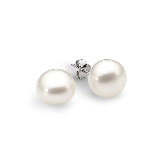 Sterling Silver White Button Freshwater Pearl Stud Earrings