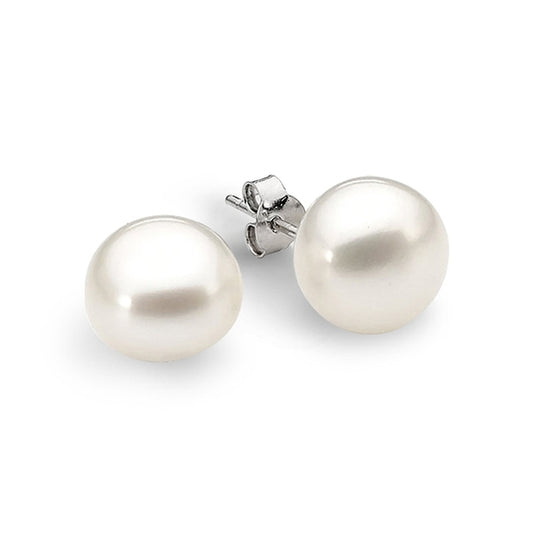 Sterling Silver White Button Freshwater Pearl Stud Earrings