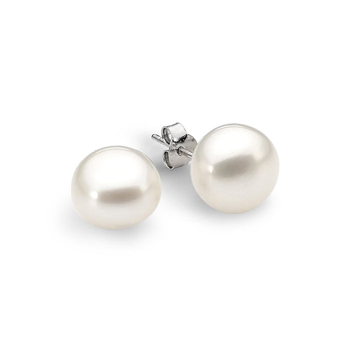 Sterling Silver White Button Freshwater Pearl Stud Earrings