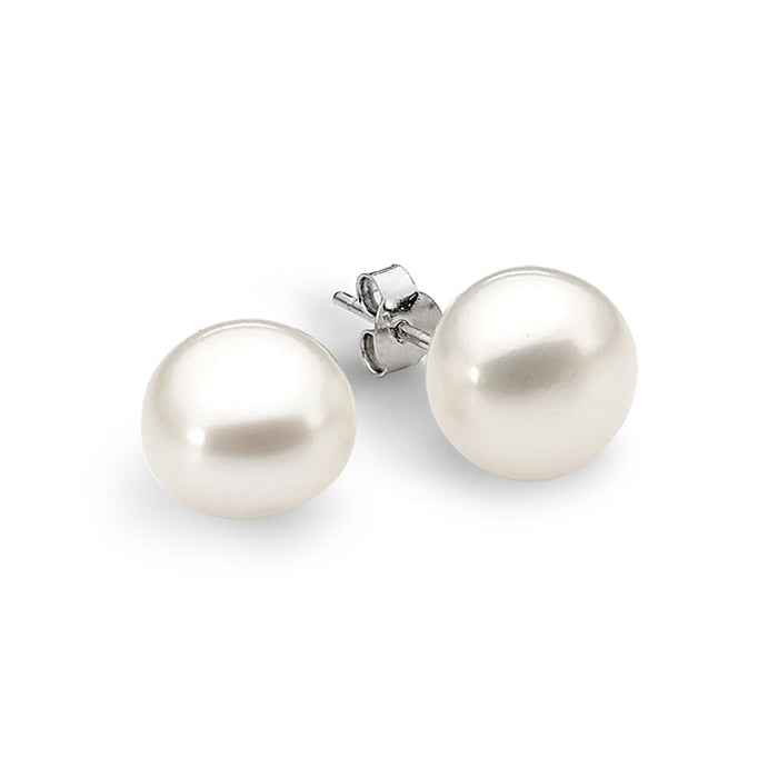 Sterling Silver White Button Freshwater Pearl Stud Earrings