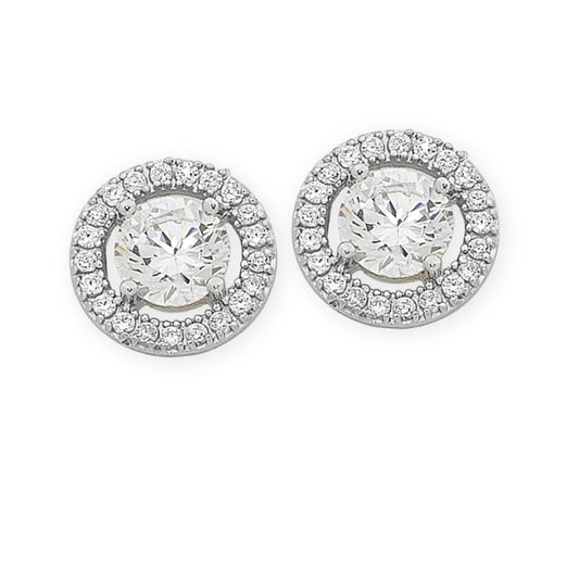 Sterling Silver Cubic Zirconia Halo Stud Earrings